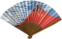 A folding fan with a picture of a mountain
