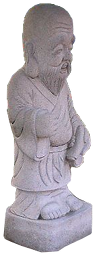A statue of a man from a Shinto shrine