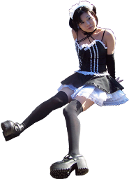 A girl cosplaying in a French maid’s outfit and thick-soled shoes