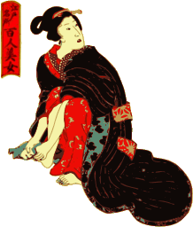A woman wearing a kimono cleaning her feet